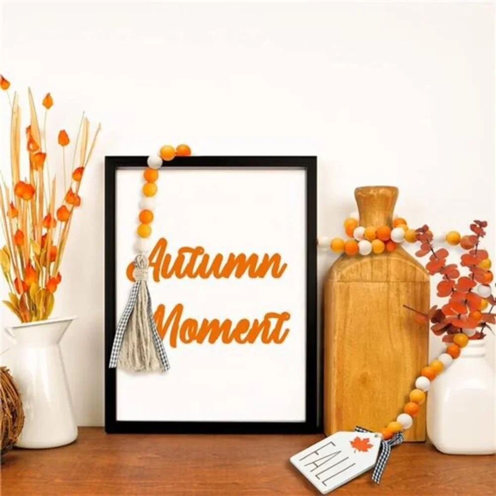 Fall Wood Bead Tassel‎ Garland, 40inch Thanksgiving Farmhouse Rustic Bead